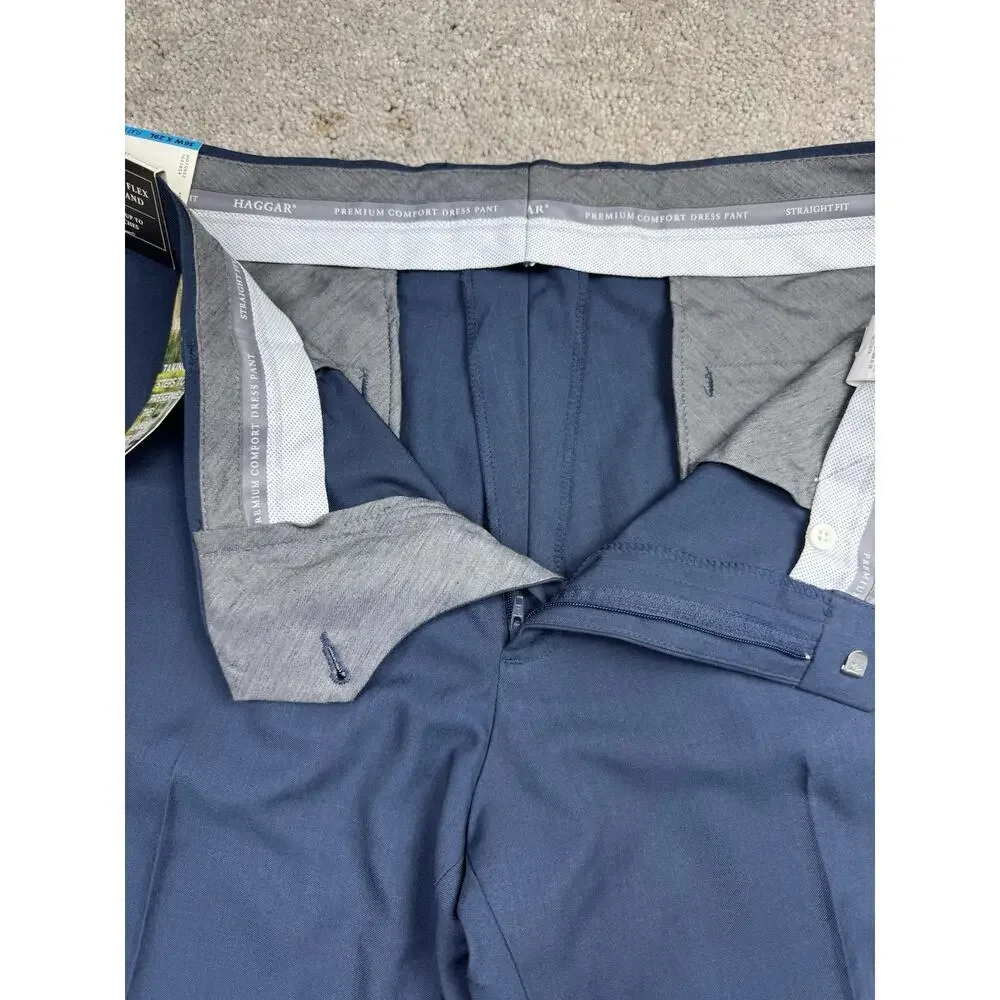 Haggar Premium Comfort Mens Straight Fit Dress Flat Front Pant 36W x 29L‎ Navy